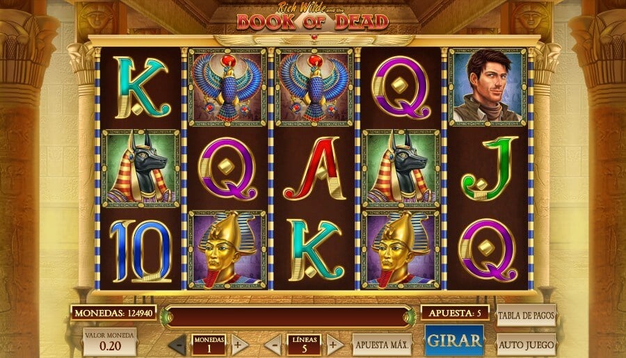 Pantalla de juego de la tragaperras Book of Dead