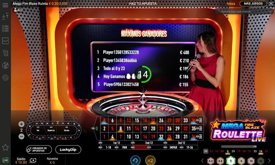 Casinos con juego Mega Fire Blaze Roulette en España