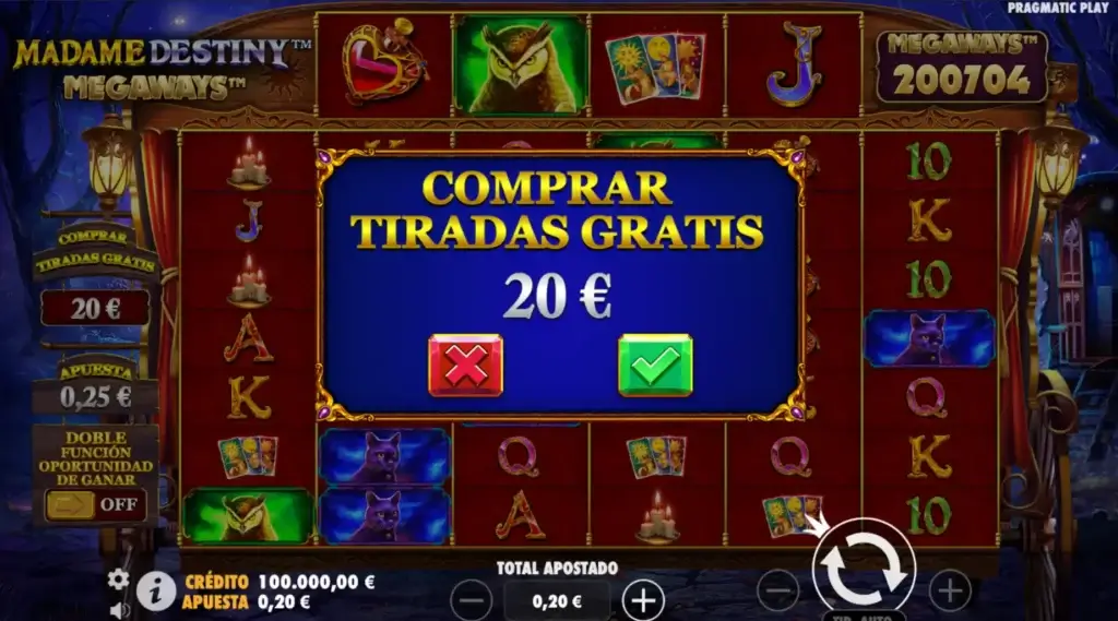 Compra de bonos en Madame Destiny Megaways