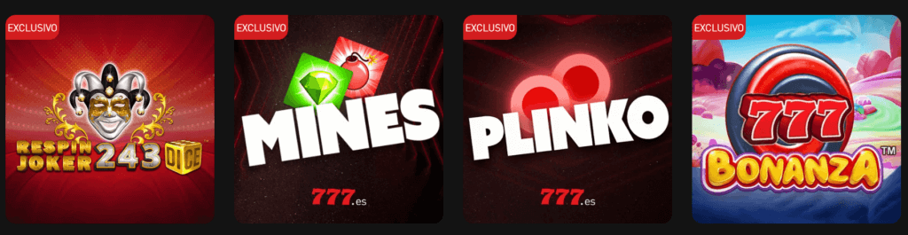 Juegos exclusivos en Casino777