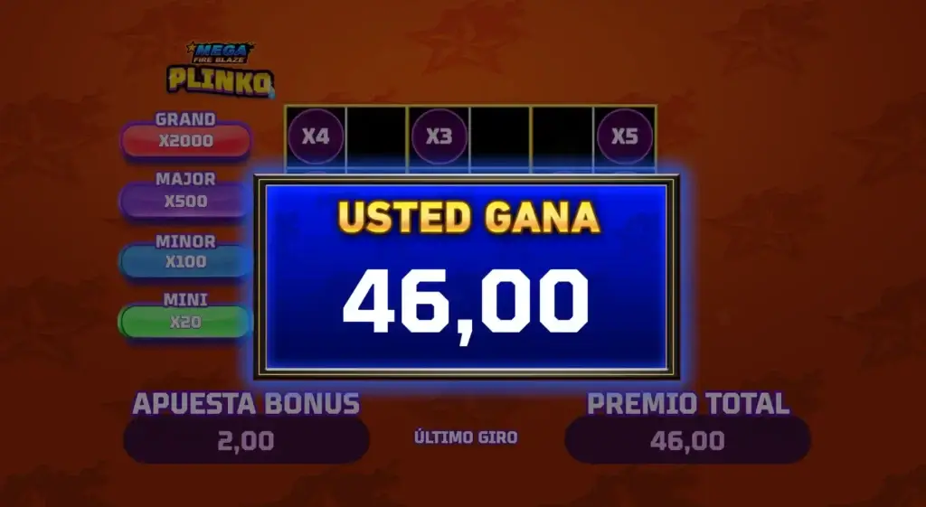 Premios en Mega Fire Blaze Plinko