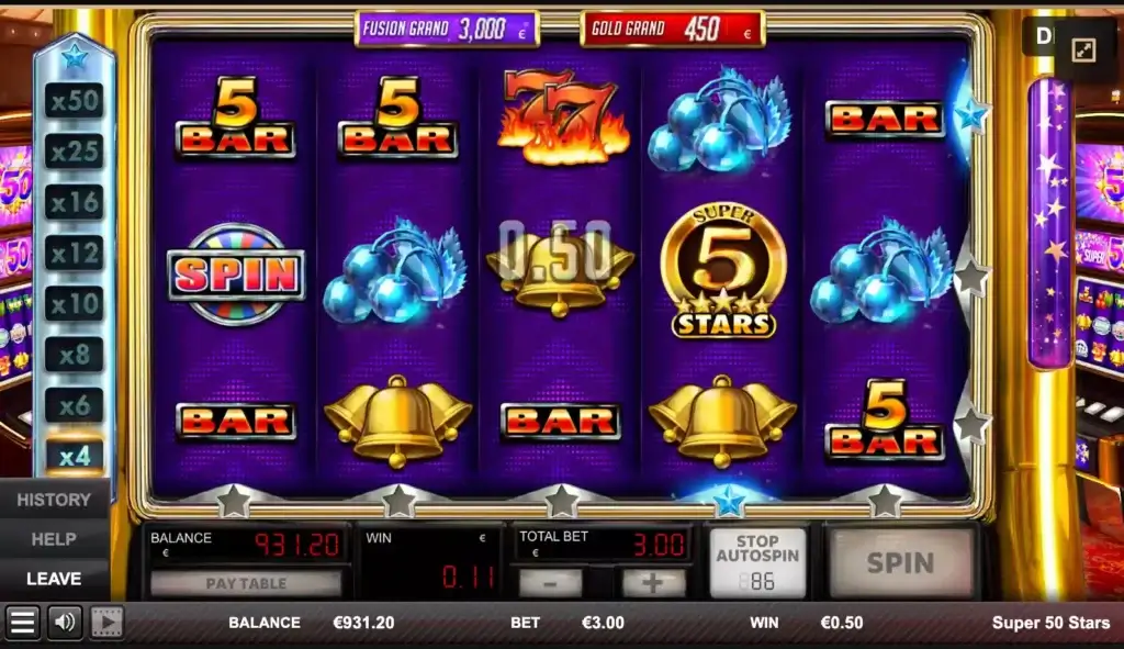 Multiplicadores slot Super 50 Stars